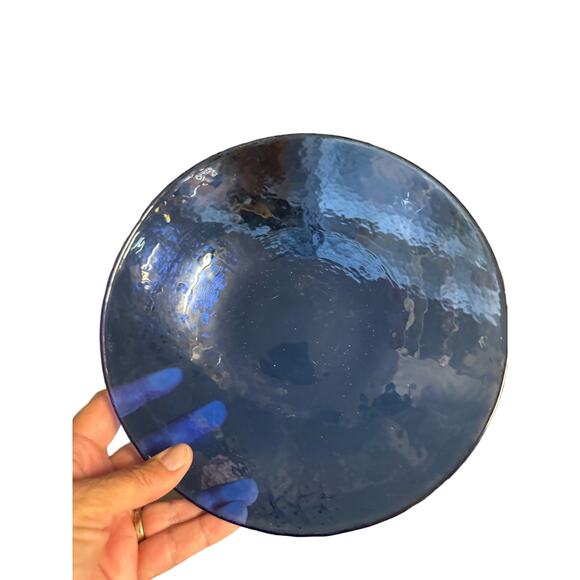 8 Ferro Murano Iridescent Glass Salad Bowls Signed Cobalt Blue 8.5" Italian Made - Picture 3 of 4